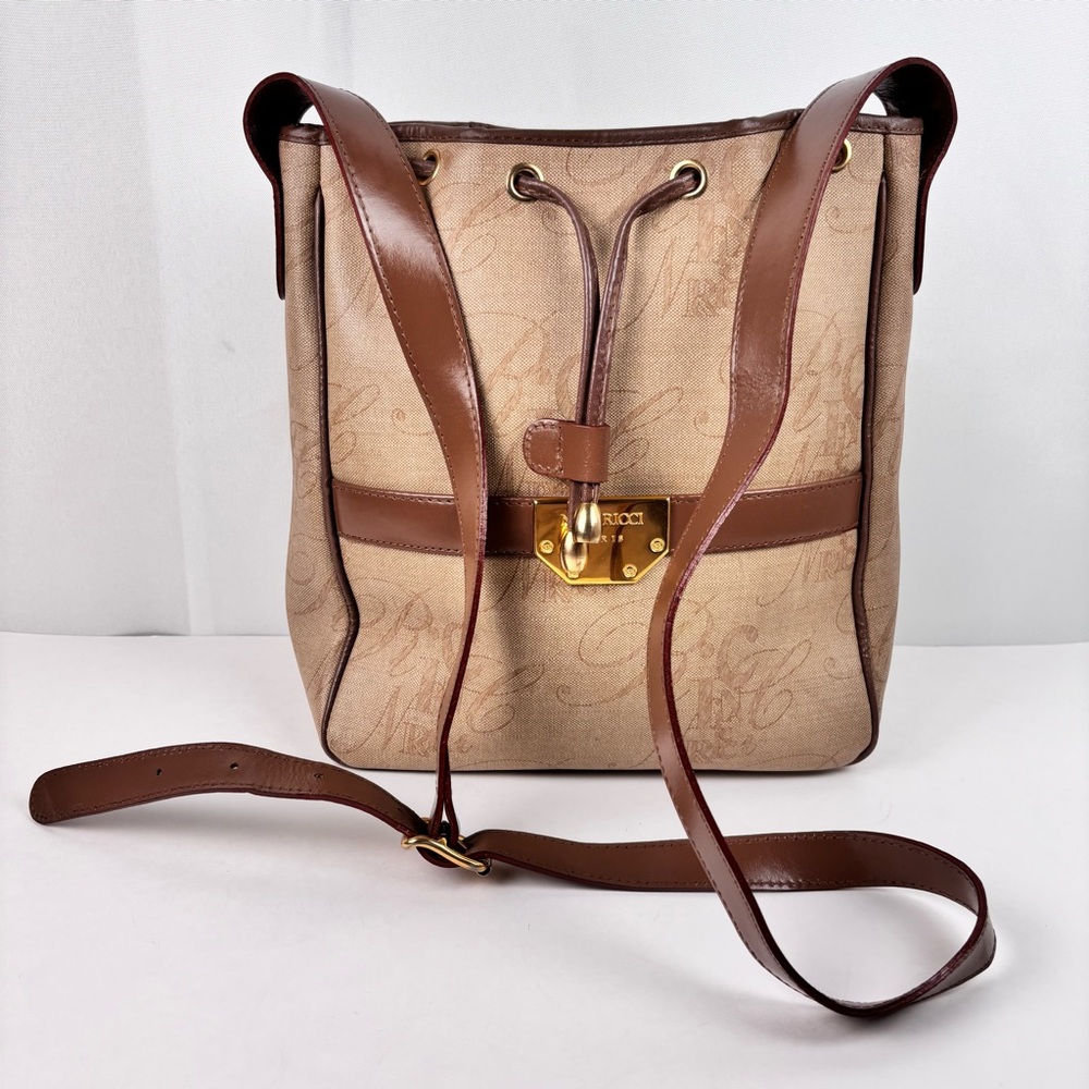 Vintage Nina Ricci Paris Monogram Drawstring Bucket Bag Made in Italy